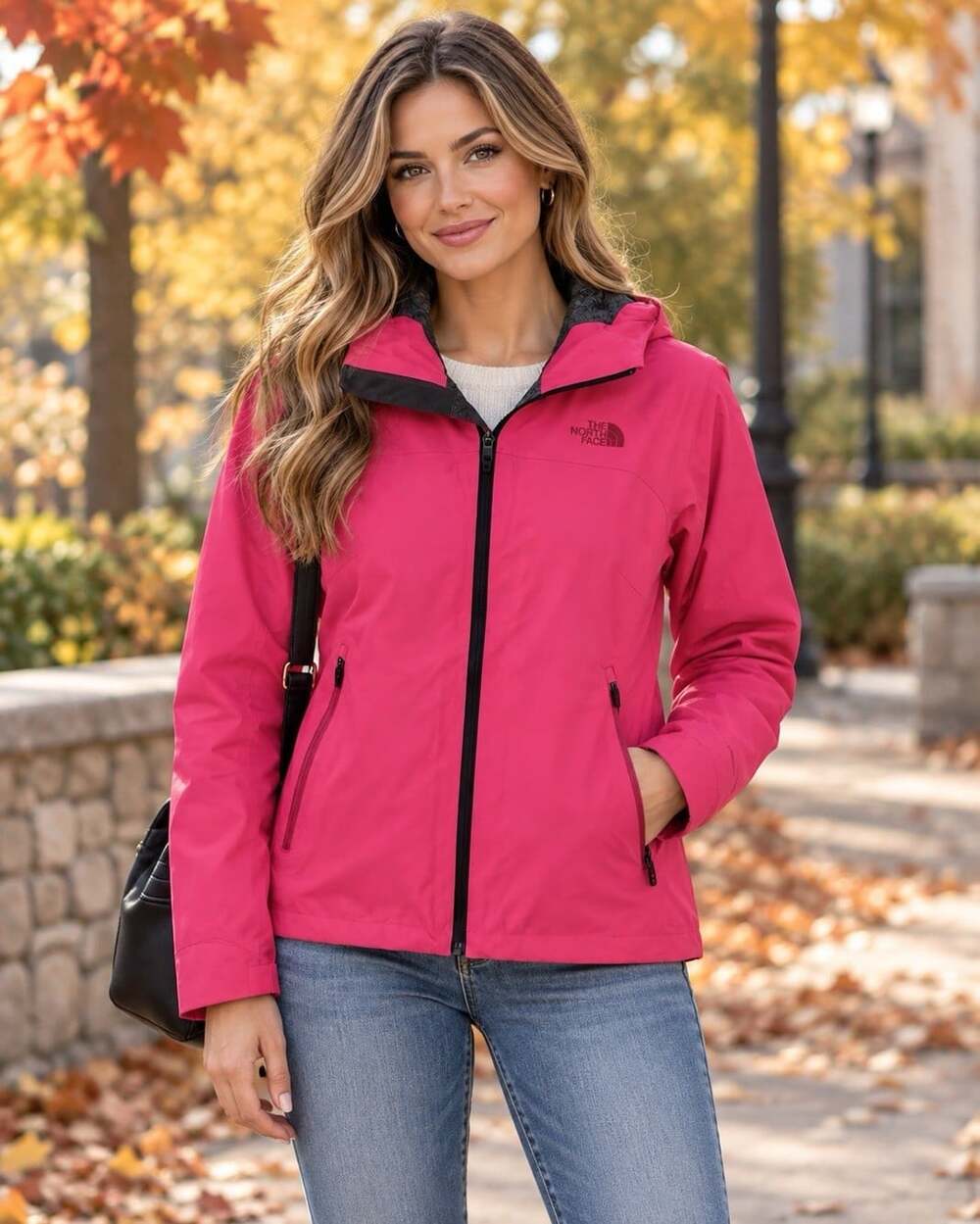 North Face Women M Jacket Pink Hooded Rain Coat Waterproof Outdoor Hiking Pocket